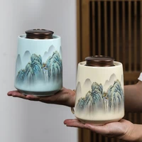 landscape flower storage jar sealed tea box with metal lid exquisite porcelain candy coffee bean storage bottle home decoration