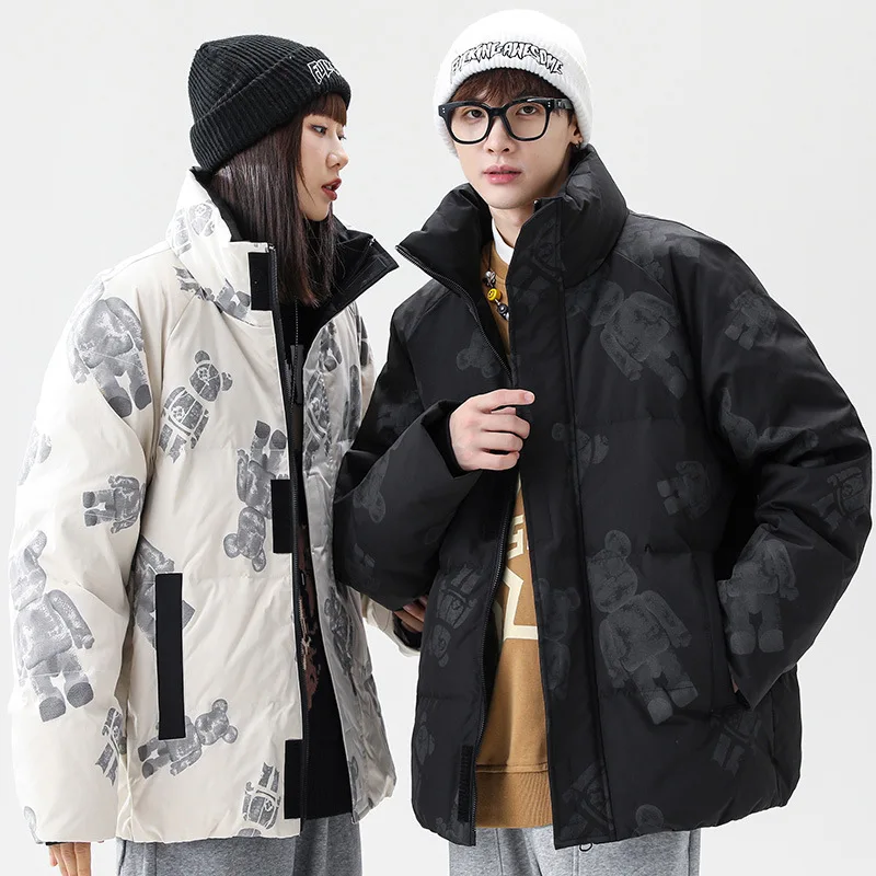 Winter stand-up collar loose warm down jacket Hong Kong trend brand ins loose bear down jacket men Men's winter jackets parkas
