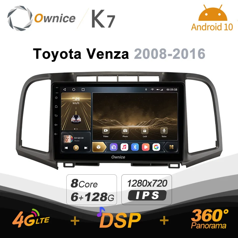 

Автомобильный мультимедийный радиоприемник K7 Ownice 2 Din Android 10,0 для Toyota Venza 2008 - 2016 с 8-ядерным процессором A75 * 2 + A55 * 6 без DVD 1280*720