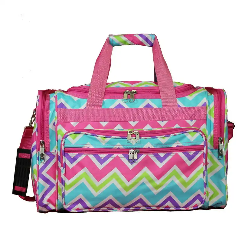 Durable, Spacious, Lightweight, Compact 19-inch Chevron Navy White Stylish Duffel Bag - Perfect for Travel Carry-on.