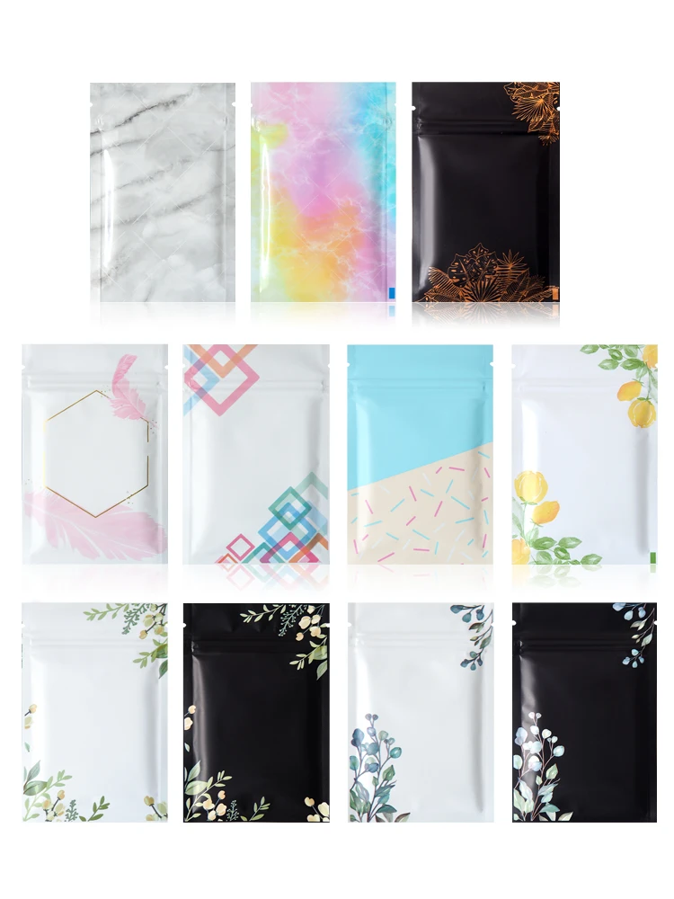 

100PCS Colors Zipper Packet Necklace Samples Packaging Bag Plastic Ziplock Rainbow Jewelry Small Shiny Stroage Gradient Pouch