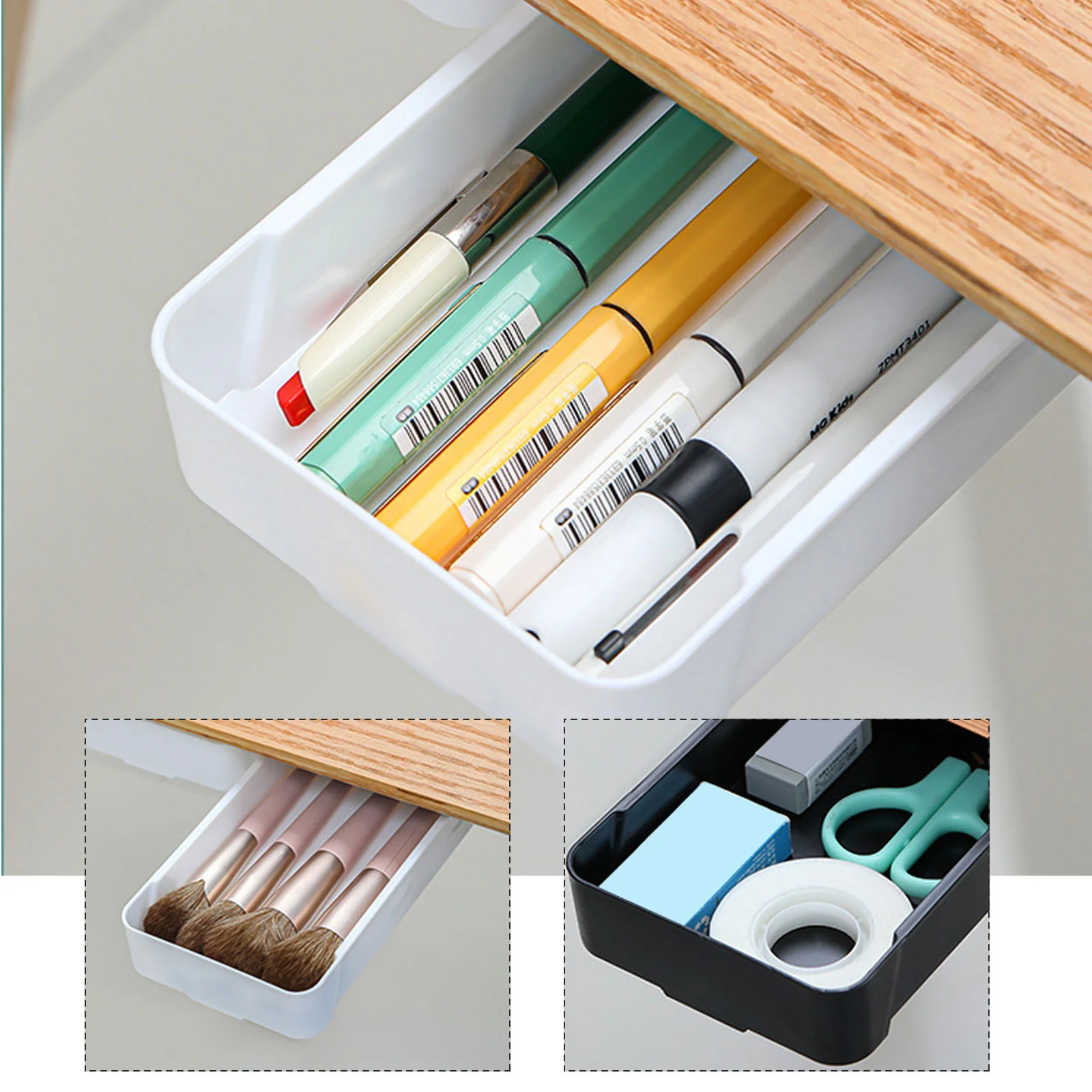 

2pcs Under Desk Drawer Storage Box Invisible Drawer Sticky Organizer