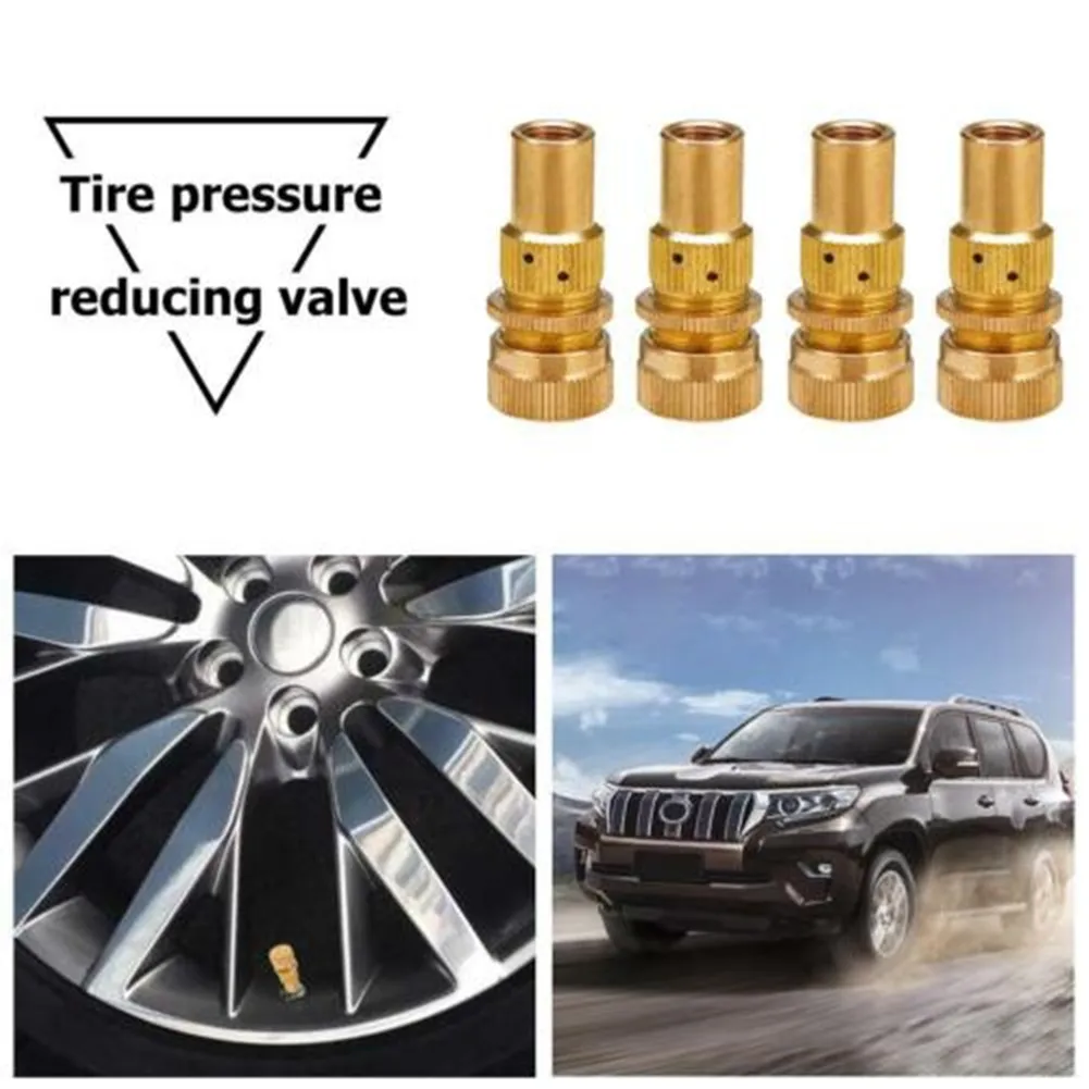 

4pcs Gold Brass Offroad Tire Deflators Kit Automatic 6-30psi Tyre Pressure Relief Valve Pressure Level