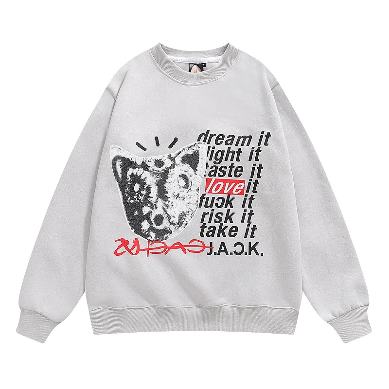 

Harajuku Cactus Jack Crew Neck Unisex Fleece Sweatshirts for Autumn and Winter Retro Streetwear Oversized Loose Men Hoodies