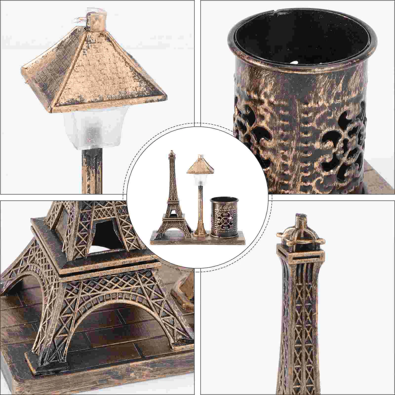 

Vintage Ornaments Desk Topper Eiffel Tower Ornament Makeup Brush Creative Holder Plastic Brass Pen Stand Child