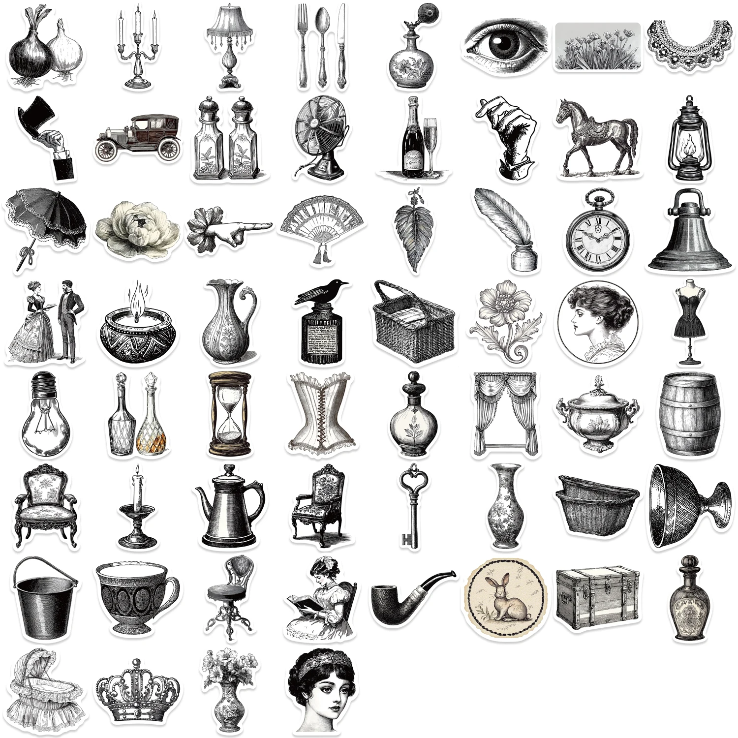 60 шт. черно-белые ретро-наклейки эстетические цветы животные сделай сам чемодан