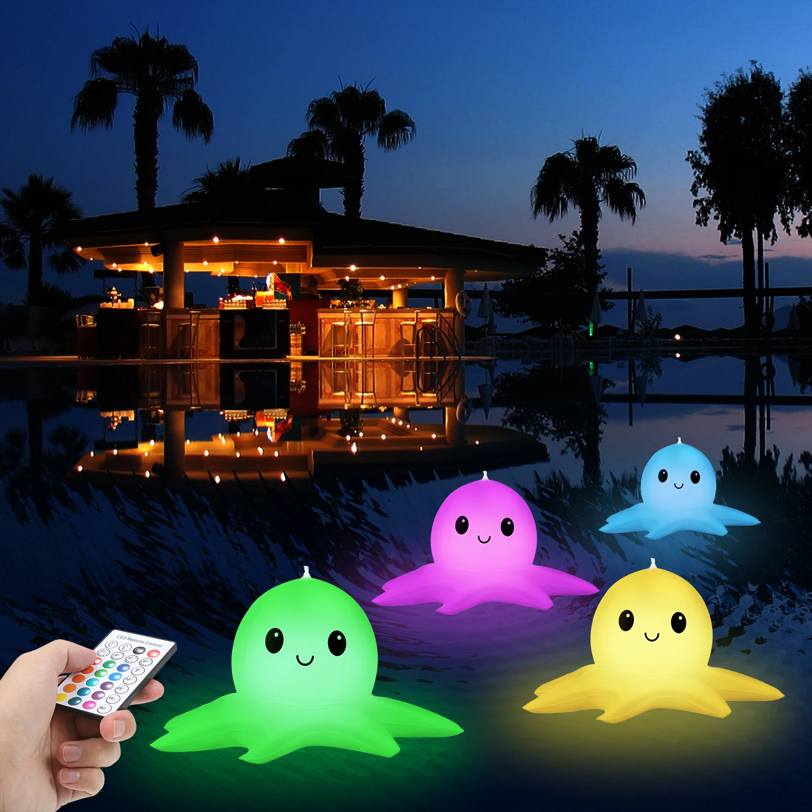 

2PCS LED Garden Light Octopus RGB LED Lights Waterproof Night Lights Pool Toys Floating Inflatable Pool Lights Rechargeable