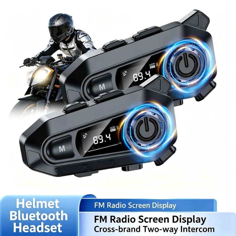 Фото Bluetooth-гарнитура A1 5.3 для мотоциклетного шлема с FM-радио, беспроводными звонками, водонепроницаемые наушники для мотоциклистов, LED-дисплей №1