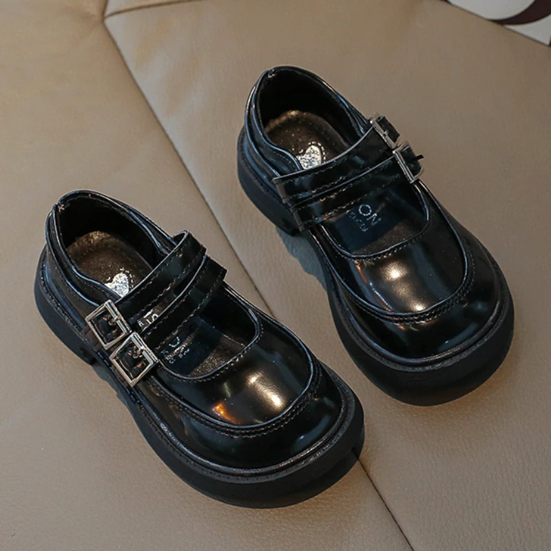

Children's Shoe for Girl Princess Non-slip Soft Bottom Versatile Kids Fashion School Black Casual Leather Shoes Drop Shipping