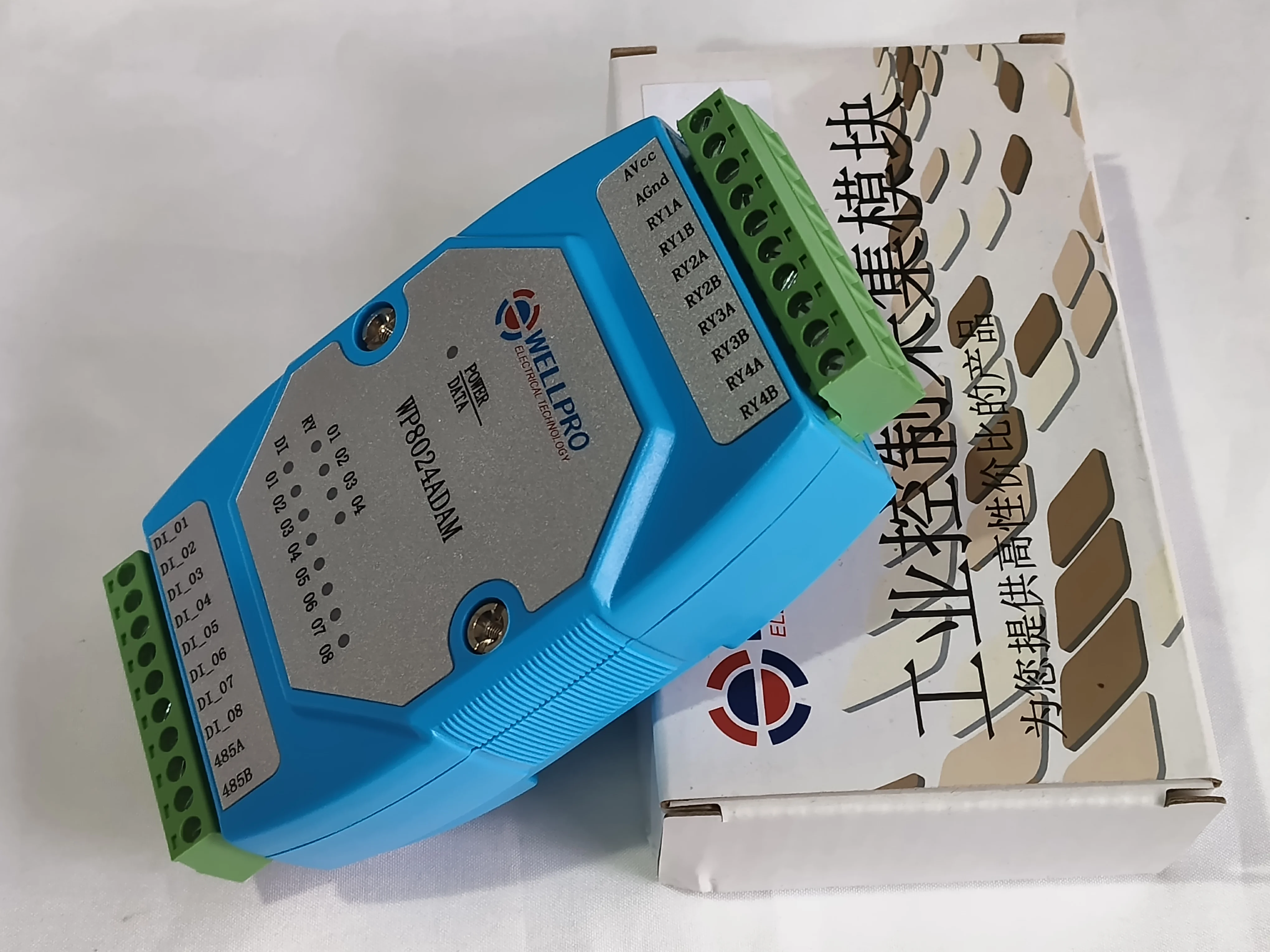Фото Модуль цифрового ввода-вывода 35 мм, 8 каналов, изолированный, 8DI 4RY RS485 MODBUS RTU WP8024ADAM №1