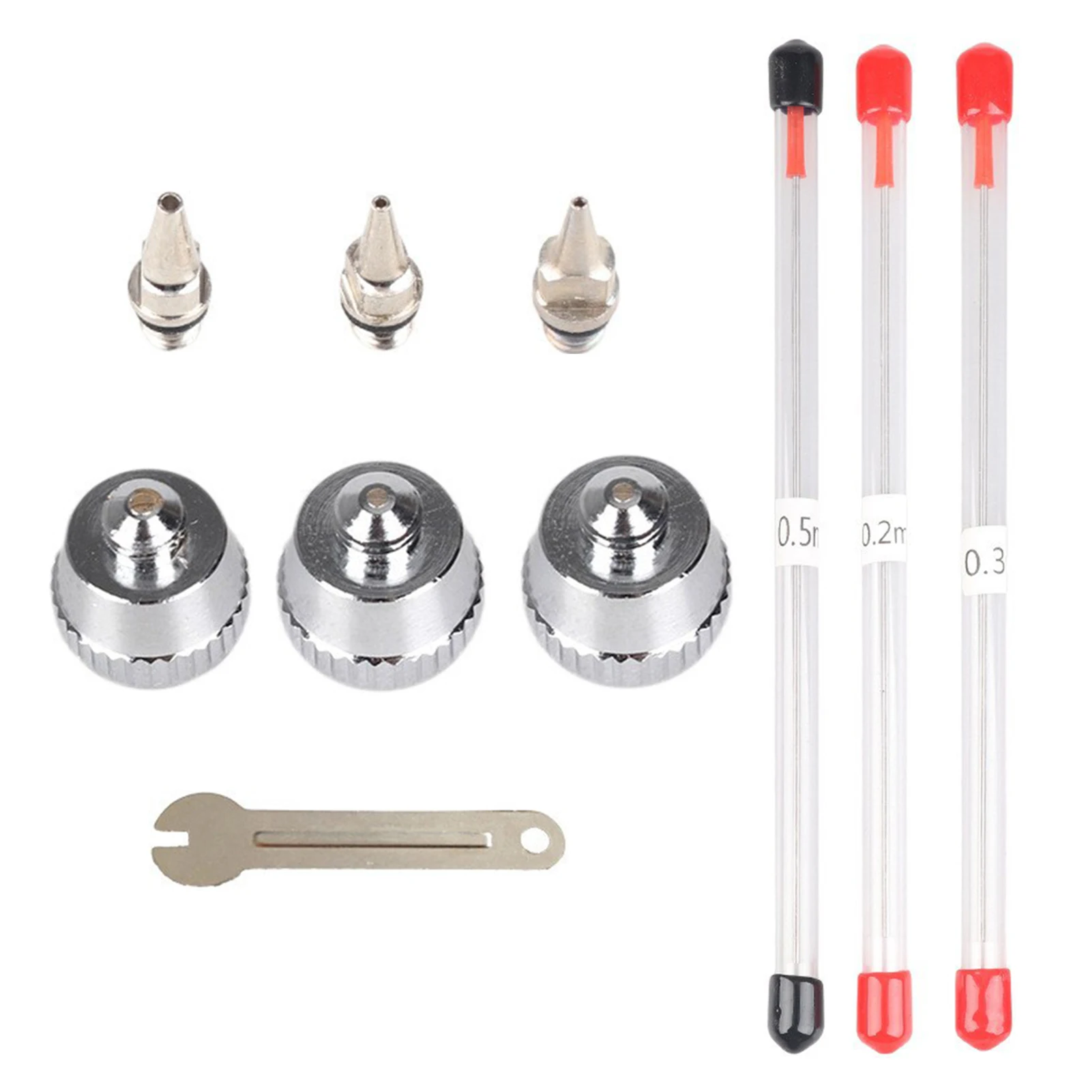 

10pcs Replacement Parts For Spray Tools Needle Cap Airbrush Nozzle Kit Repair Universal 0.2mm 0.3mm 0.5mm Durable With Wrench