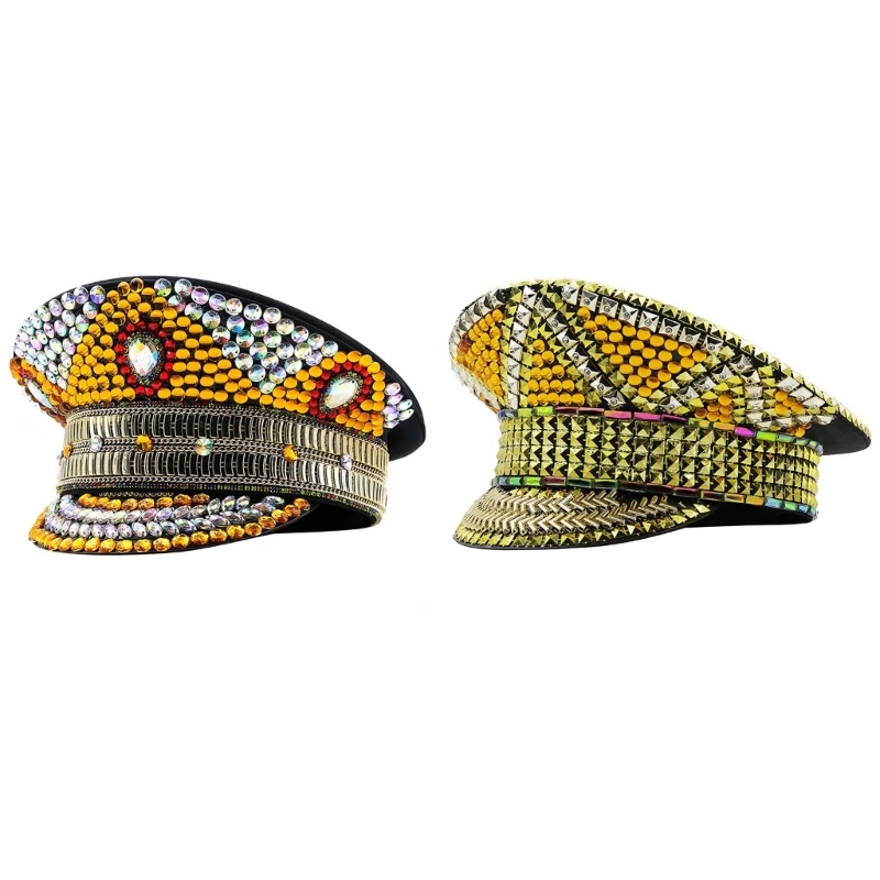 

Crystals Captain Hat Hat for Bachelorette Party Stage Dancing