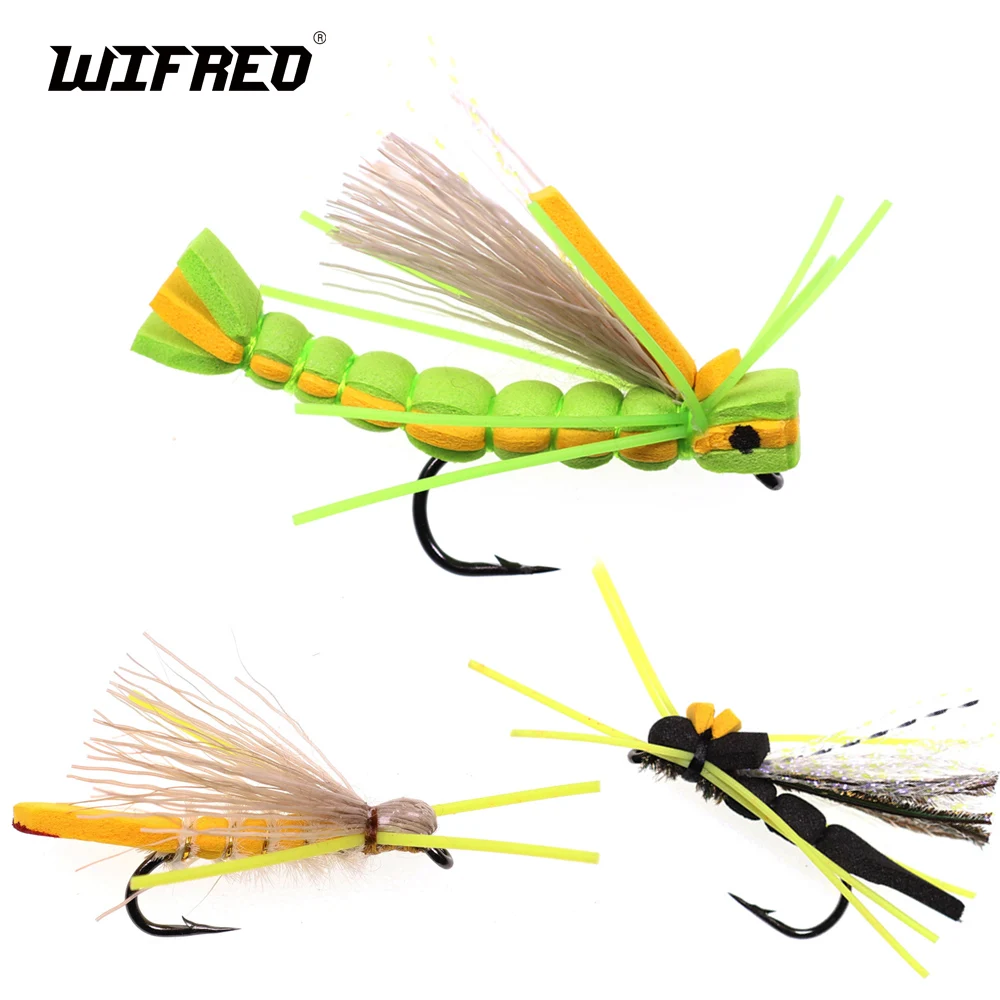 

Wifreo 4PCS Trout Fly Foam Body Grasshopper Dry Fly Rainbow Trout Bass Perch Fly Fishing Flies Floating Foam Lures Hopper Fly #4