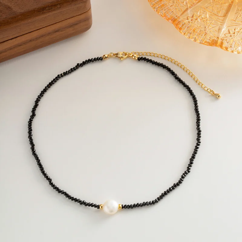 

Minar Unusual Freshwater Pearl Black Crystal Strand Beaded Necklaces 14K Real Gold Plated Brass Choker Necklace for Women 2023