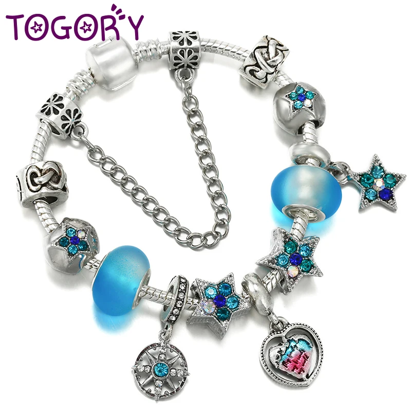 TOGORY Лидер продаж браслет с космической звездой и синими муранскими бусинами