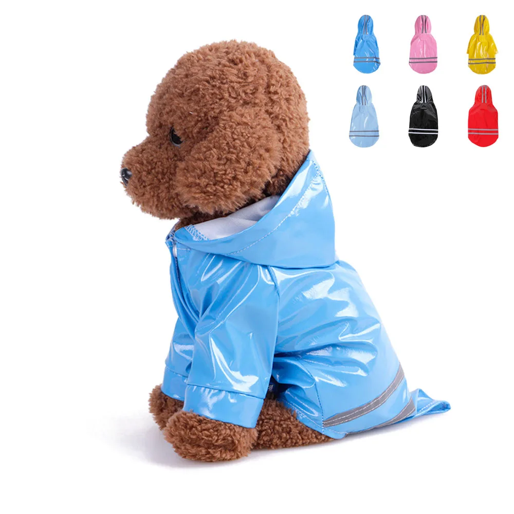 

Pet Dog Raincoat PU Waterproof For Small Medium Dogs chihuahua Teddy husky Reflective Clothes Hooded dog Jacket supplies