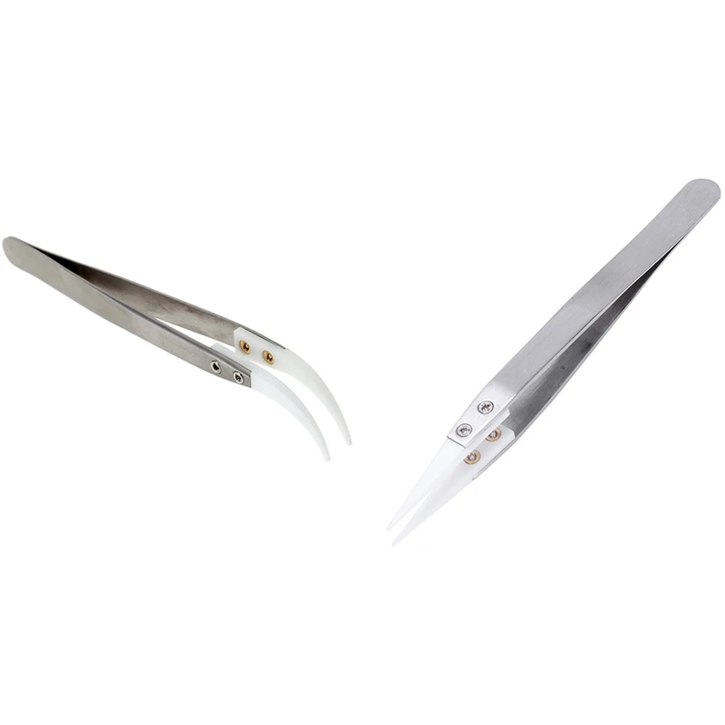 

Керамический пинцет с ручкой из нержавеющей стали, огнеупорный, кислотостойкий, заостренный пинцет и изогнутый, устойчивый к коррозии