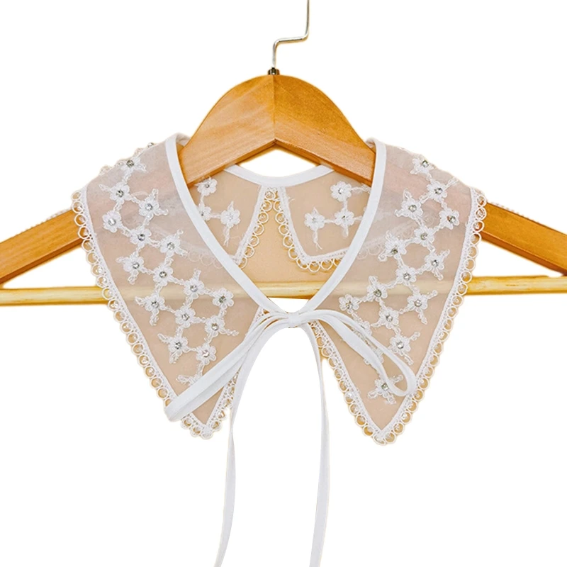 

Women Mesh Doll Detachable Collar Shawl Crystal Embroidery Sequins Trim Capelet