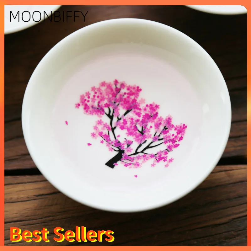 

Japanese Magic Sakura Cup Cold Temperature Color Changing Flower display Sake Cup Ceramic Kung fu Tea Cup Tea Bowl Sakura Cup