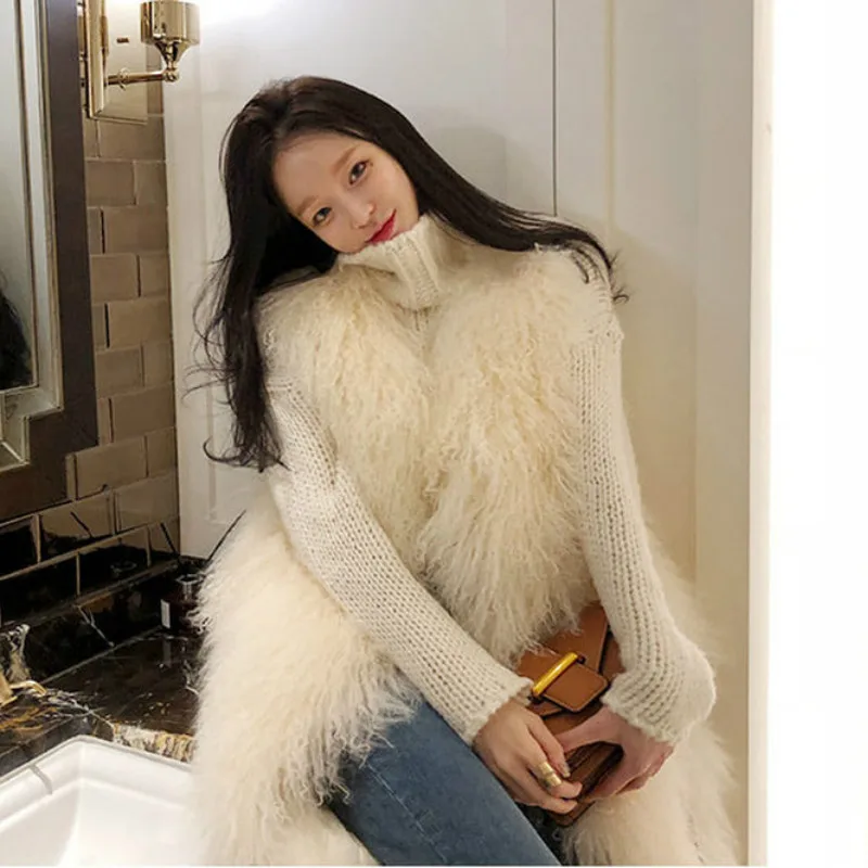 Faux Fox Fur Vest Coat Winter Women Casual Slim Sleeveless Jacket Imitation Mink Chic Fur Tank Long Hair shaggy Cardigan Tops