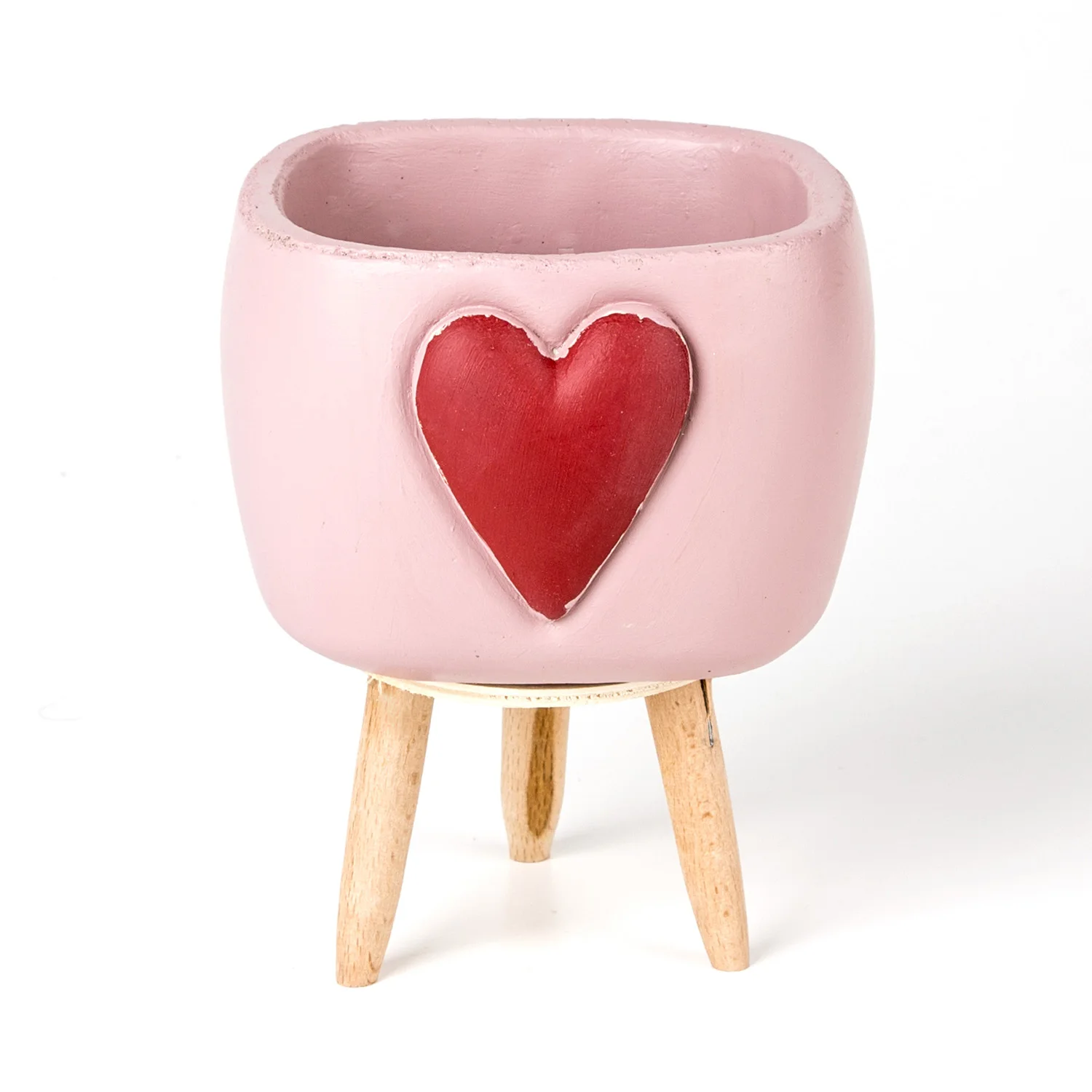 

Autumn season heart square concrete pink flower pot with legs