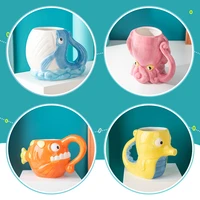 520ml novelty ceramic cup 3d animal octopus monster cartoon shape cup large capacity mug water wine cup ceramic small flower pot