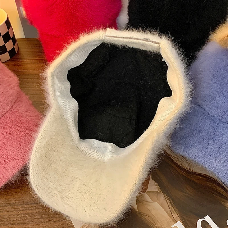 Зимняя простая однотонная бейсболка из кроличьего меха уличная универсальная