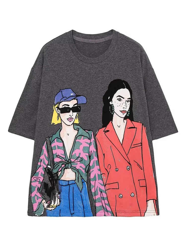 

Женская хлопковая футболка с коротким рукавом и принтом