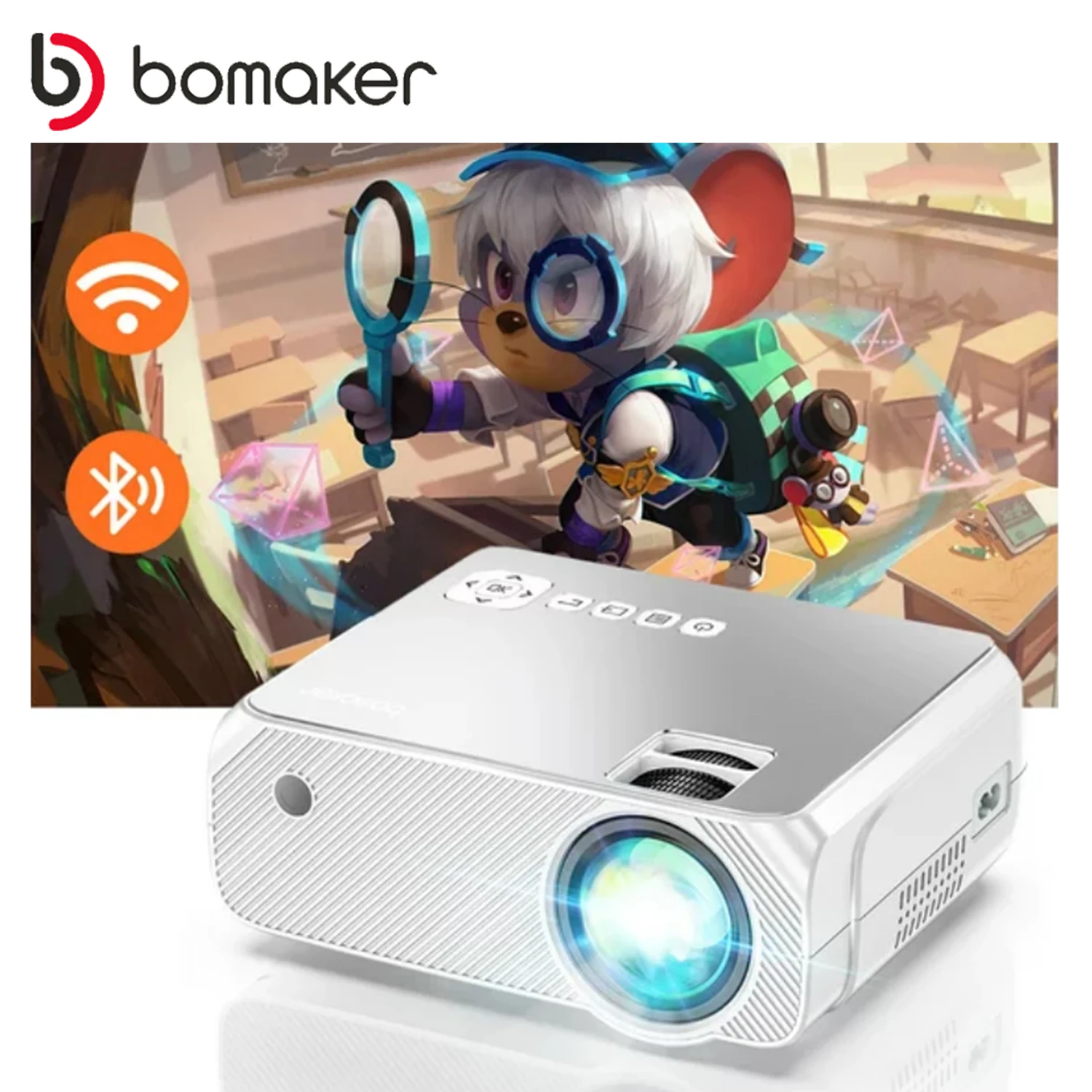 

BOMAKER Full HD Projector 1080P Supported Video LED 3D Portable Projector Mini WiFi Projector Android Home Theater Beamer