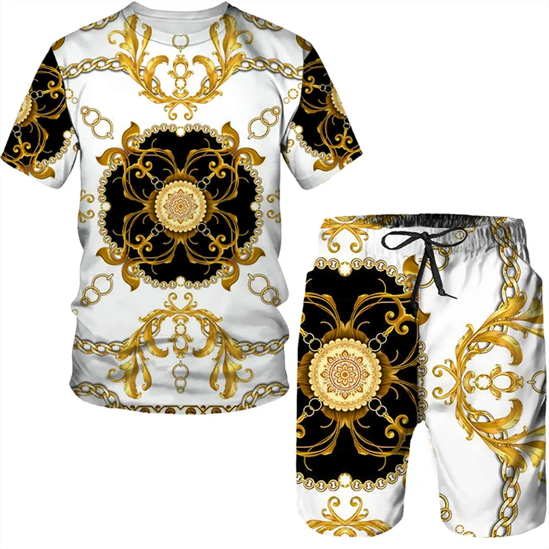 Luxury Men's T Shirts Summer Fashion Trend Tracksuits Casual Round Neck Unisex Tops Oversized T-shirt Shorts 2 Piece Outfit Sets