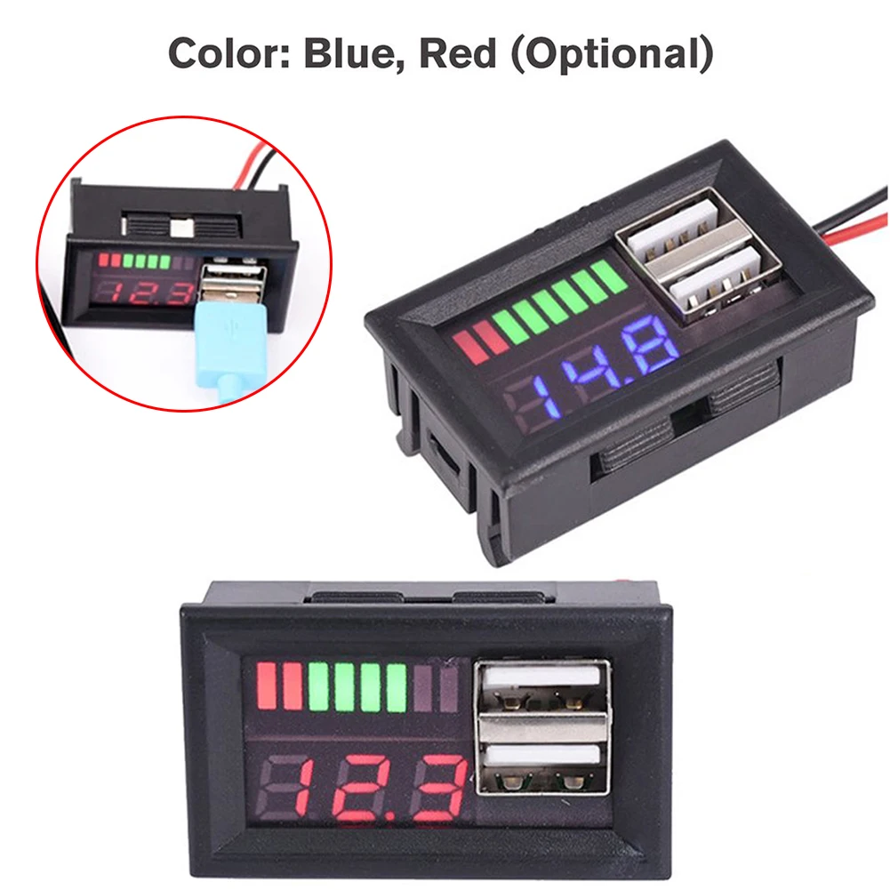

LED Digital Display Voltmeter Mini Voltage Meter Battery Tester Panel For DC 12V Cars Motorcycles Vehicles USB 5V2A Outputv
