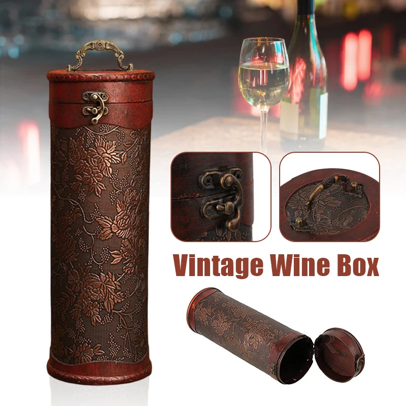

Rack Bottle Decor Gift Single Cylinder Vintage Red Medieval Box Box Carrying Festival Wine Case Storage Wooden Wine Packaging