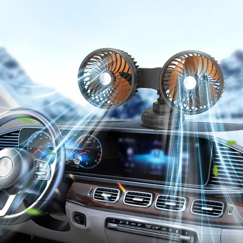 

12V/ 24V Automobile Fan Cooling Circulator 360 Degree Rotation Mini Dual Head USB Charging Electric Car Fans 3 Speeds Adjustable