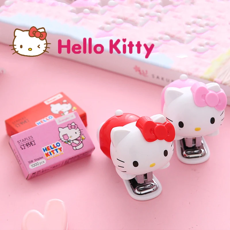 New Anime Kawaii Sanrio Hello Kitty Stapler Set Student Cartoon Cute Mini Binding Machine Office Supplies Stationery Wholesale