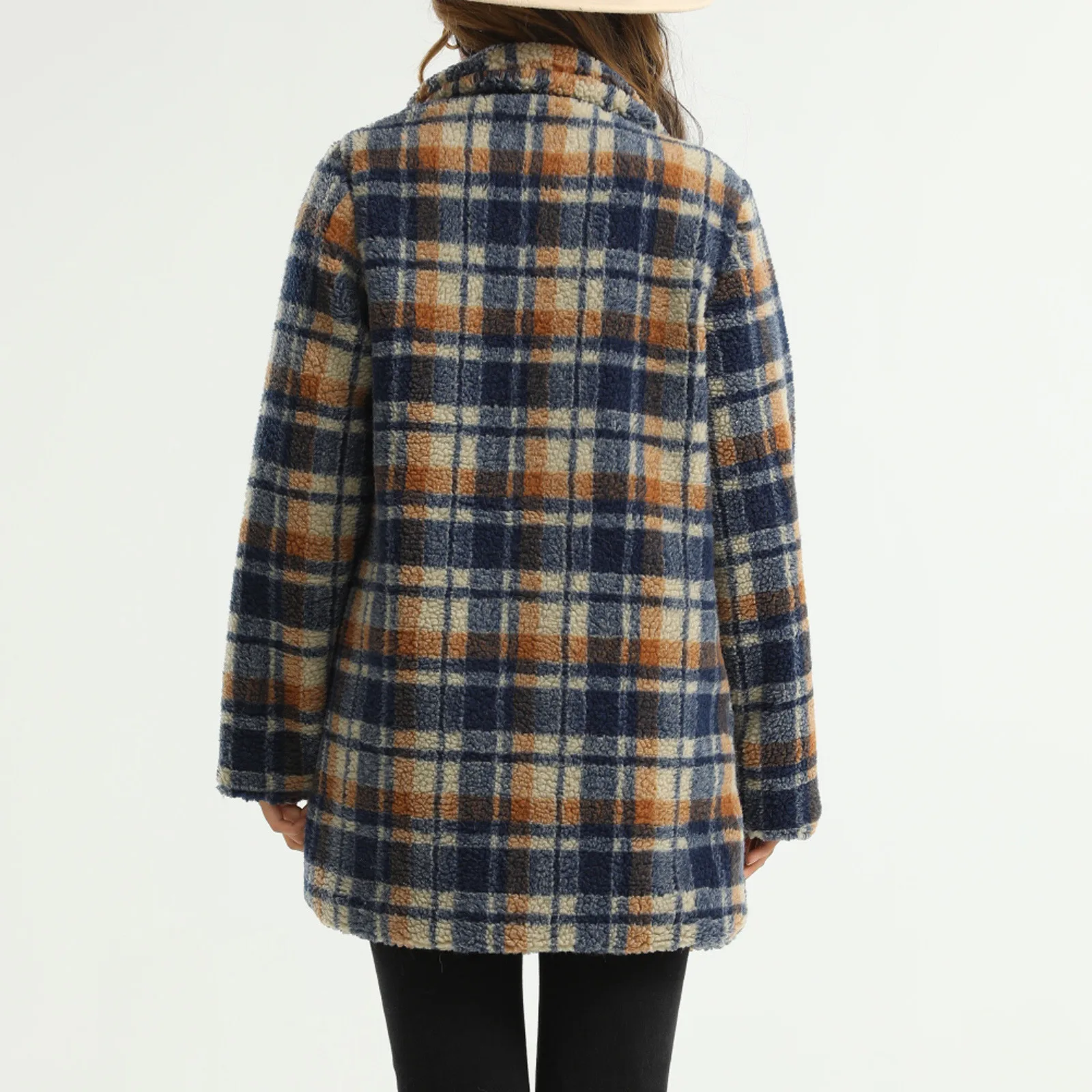 

Women's Artificial Wool Long Sleeve Plaid Print Jacket Faux Long Sleeve Body Furry Outerwear Bed Jackets Fleece