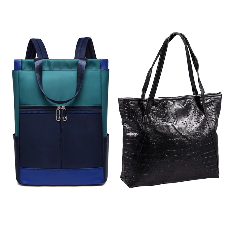 

Glossy Alligator Totes Large Capacity Ladies Simple Shopping Handbag PU Leather(Black) & Laptop Backpack Women Blue