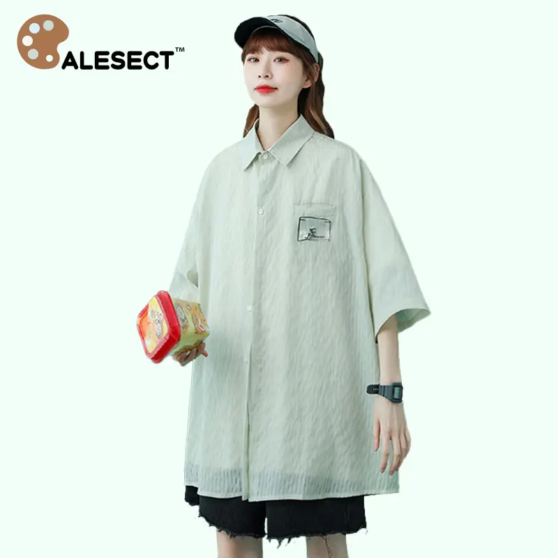 

Женские шифоновые рубашки CALESECT с коротким рукавом, на пуговицах, лето 2022, гавайский Топ оверсайз для мужчин и женщин, топы унисекс, уличная одежда в стиле Харадзюку