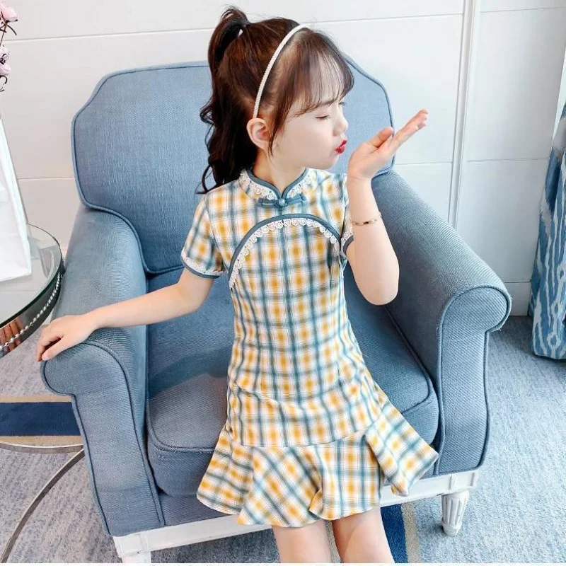 

Girls Cheongsam Skirt Summer Dress Little Girl Princess Dress2022New Western Style Children's Han Chinese Costume Trendy Summer