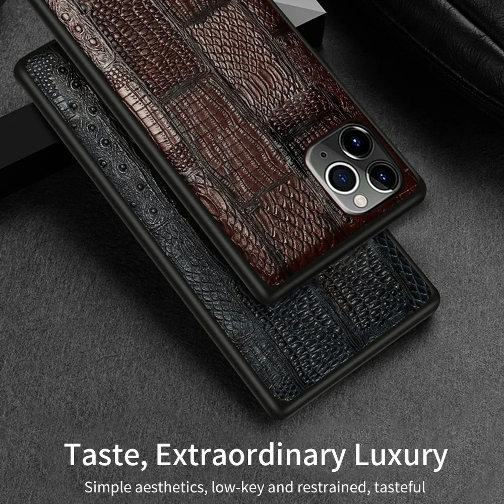 For Iphone 11 12 13 Pro Max Back Cover 7 8 Plus X Xs Xr 12 Mini  Crocodile Tail Texture Genuine Leather Cowhide Phone Case