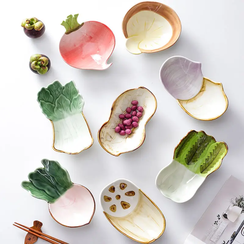 

Cute Vegetable Shaped Hand Painted Snack Plate Sauce Plate Dessert Plate Salad Bowl Children's Dinner Plate