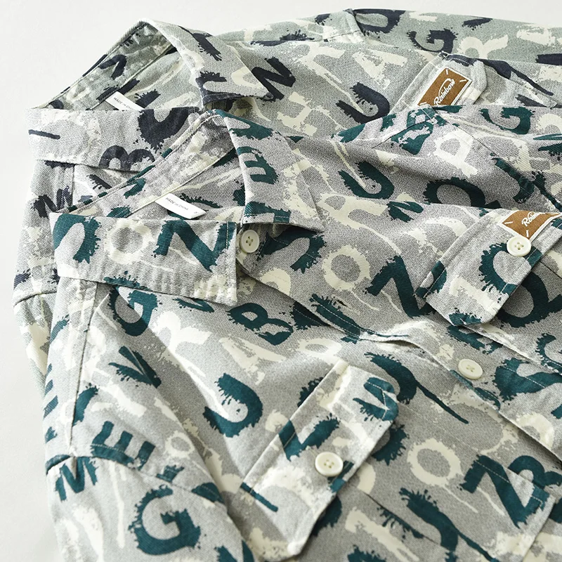 Мужская винтажная рубашка с буквенным принтом Повседневная Удобная