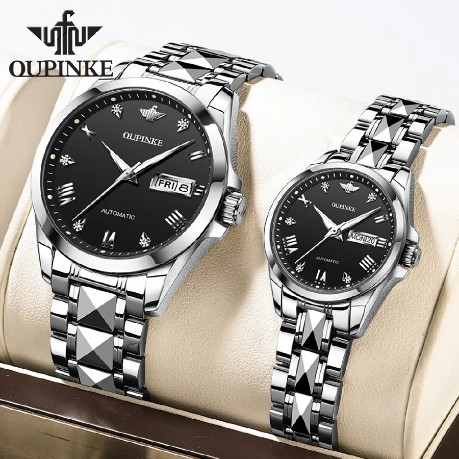 

OUPINKE Couple Watches Pair Men and Women Automatic Mechanical Original Luxury Waterproof Sapphire Wrist Watch Clock Lover Gift