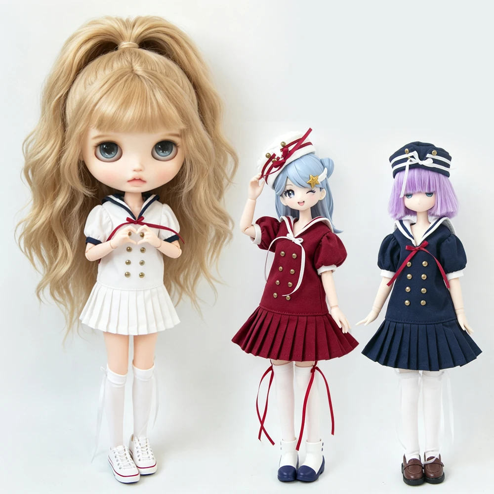 Фото Одежда для кукол Blythe: темно-синяя униформа, костюм моряка, юбка, шляпа для Azone, OB22 24, Licca, Oioi Studio, Light Nightmare Twin, аксессуары для кукол. №1