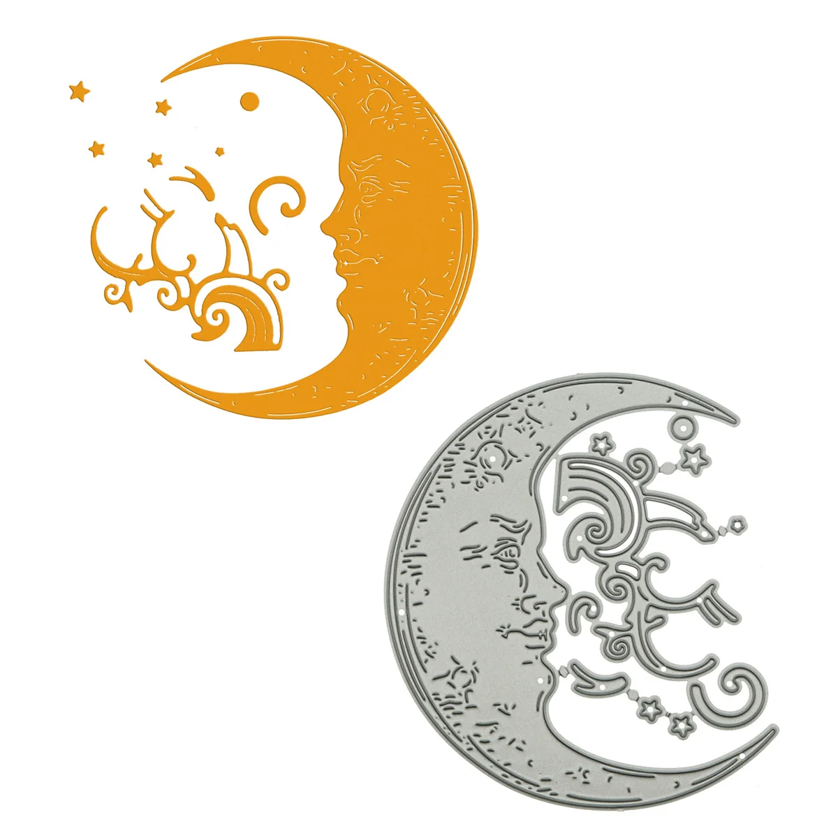 

European Crescent Moon with Human Face Pattern Metal Cutting Die Scrapbooking Vintage Clipart Frame Paper Decorating Cutter Mold
