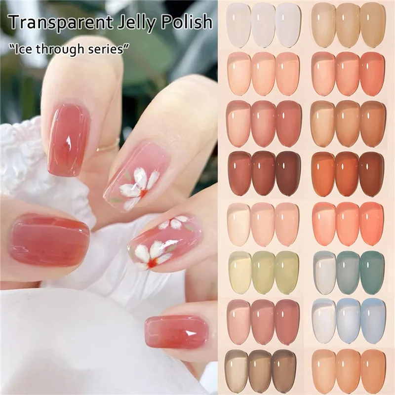 

15ml Translucent Jelly Nail Varnish Summer Ice Through Gel 30 Color Transparent Nude Nail Polish Nail Phototherapy Glue Manicure