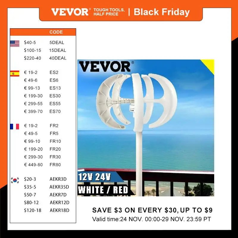 

VEVOR Vertical Axis Wind Turbine 12V 100W/400W/600W Alternative Energy Generator VAWT Small Windmill Free Energy With Controller