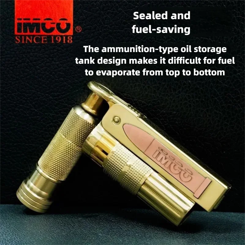 Фото Оригинальная зажигалка IMCO 6700 — корпус из твердой латуни с гравировкой пули, винтажная ветрозащитная карманная зажигалка с струйным пламенем для мужчин №1