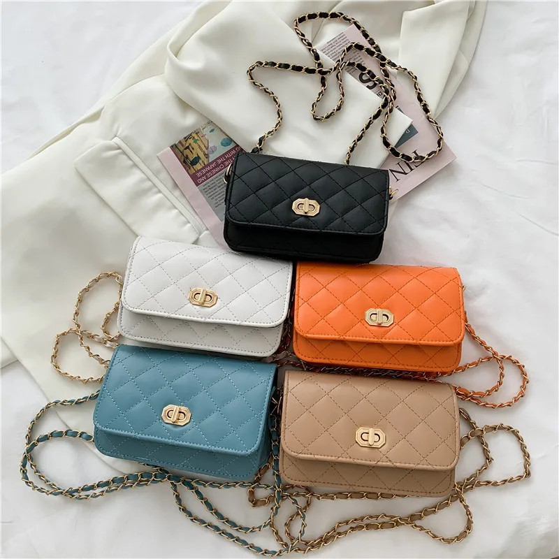 

Summer Popular Women's Chain Bag New PU Leather Rhombus Shoulder Bag Fashion Texture Lock Crossbody Bags for Women 2021