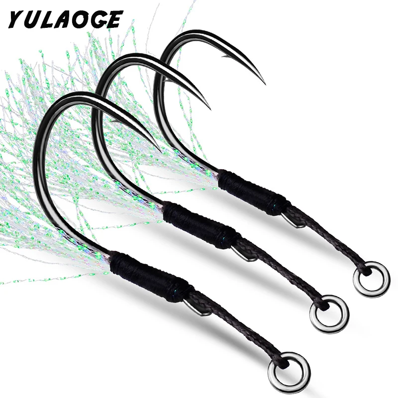 

10PCS/bag Sea fishing feather hooks Jigging Fishhook Metal Jig Tail Assist Hooks Lure Fishing Hooks bass fishing 11-19# HOOKS