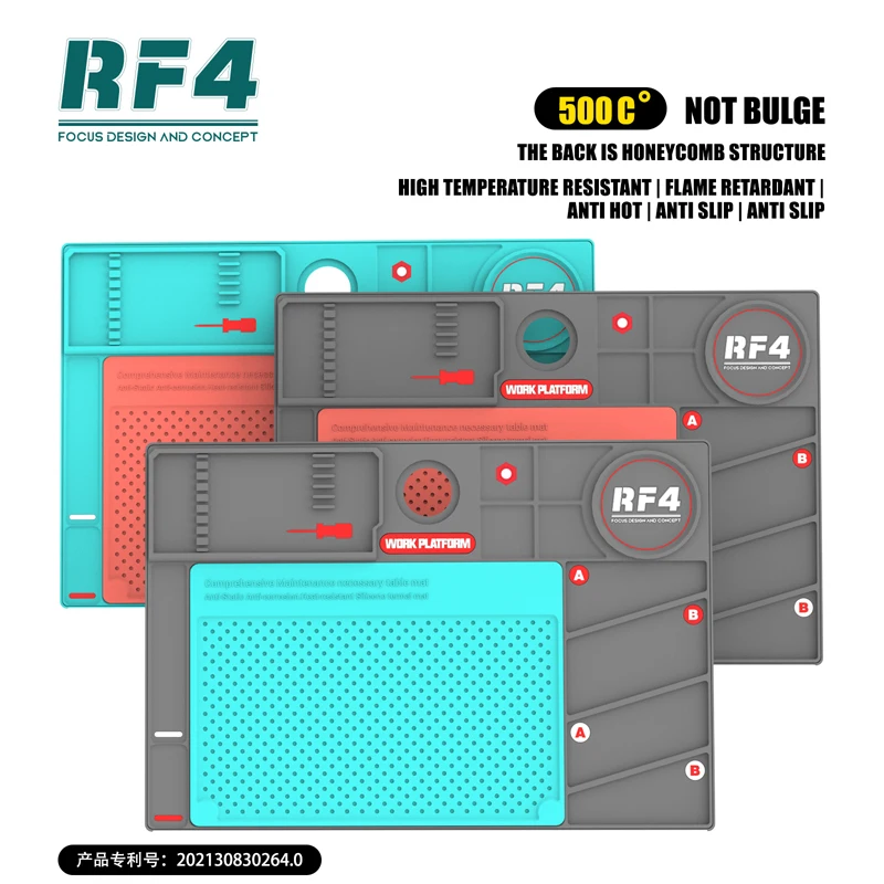 

RF4 RF-PO2 двухслойный коврик для обслуживания микроскопа, теплоизоляционный коврик, многофункциональная платформа для ремонта телефона, силиконовый коврик для пайки